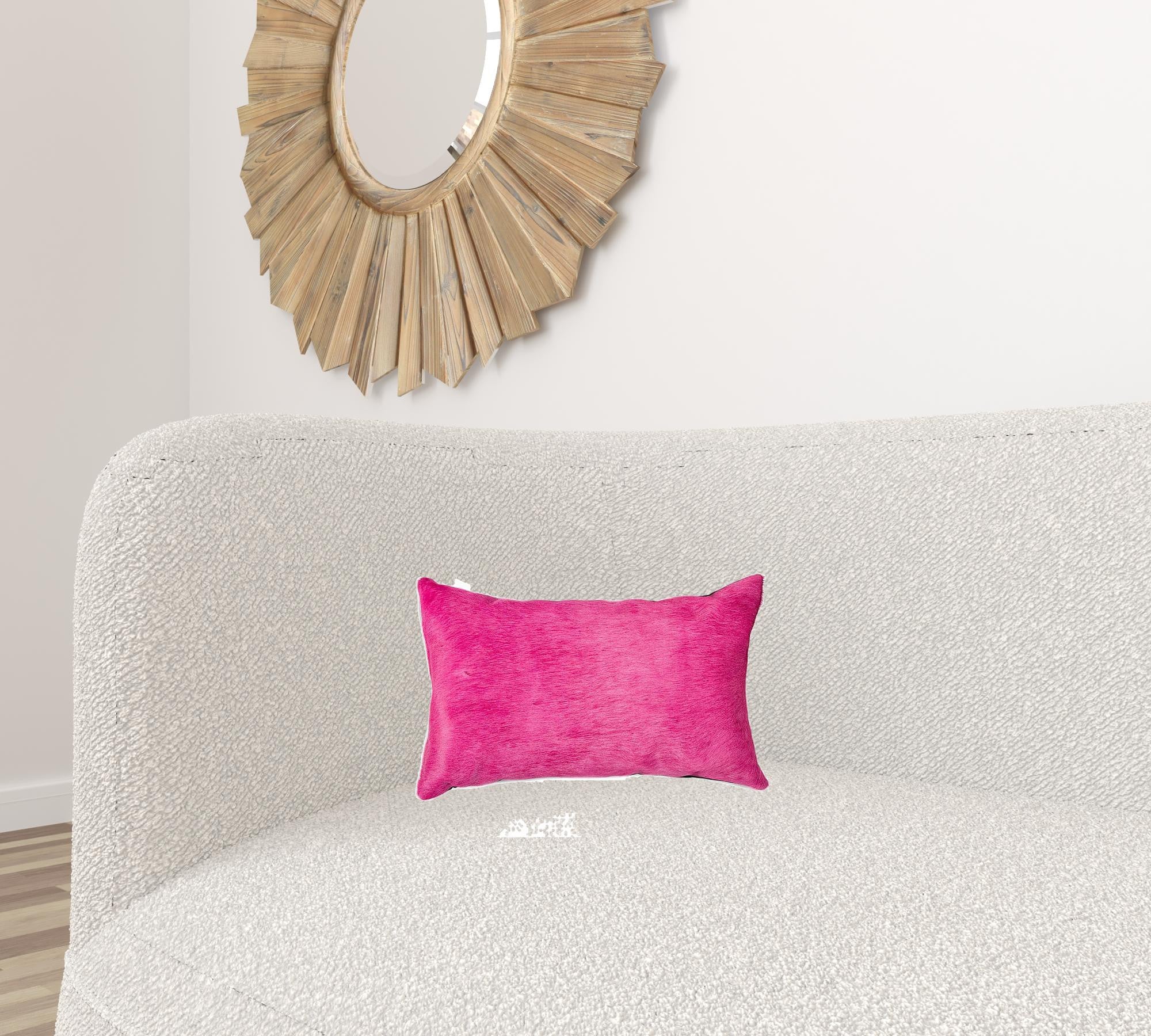 12" X 20" X 5" Fuchsia Cowhide  Pillow