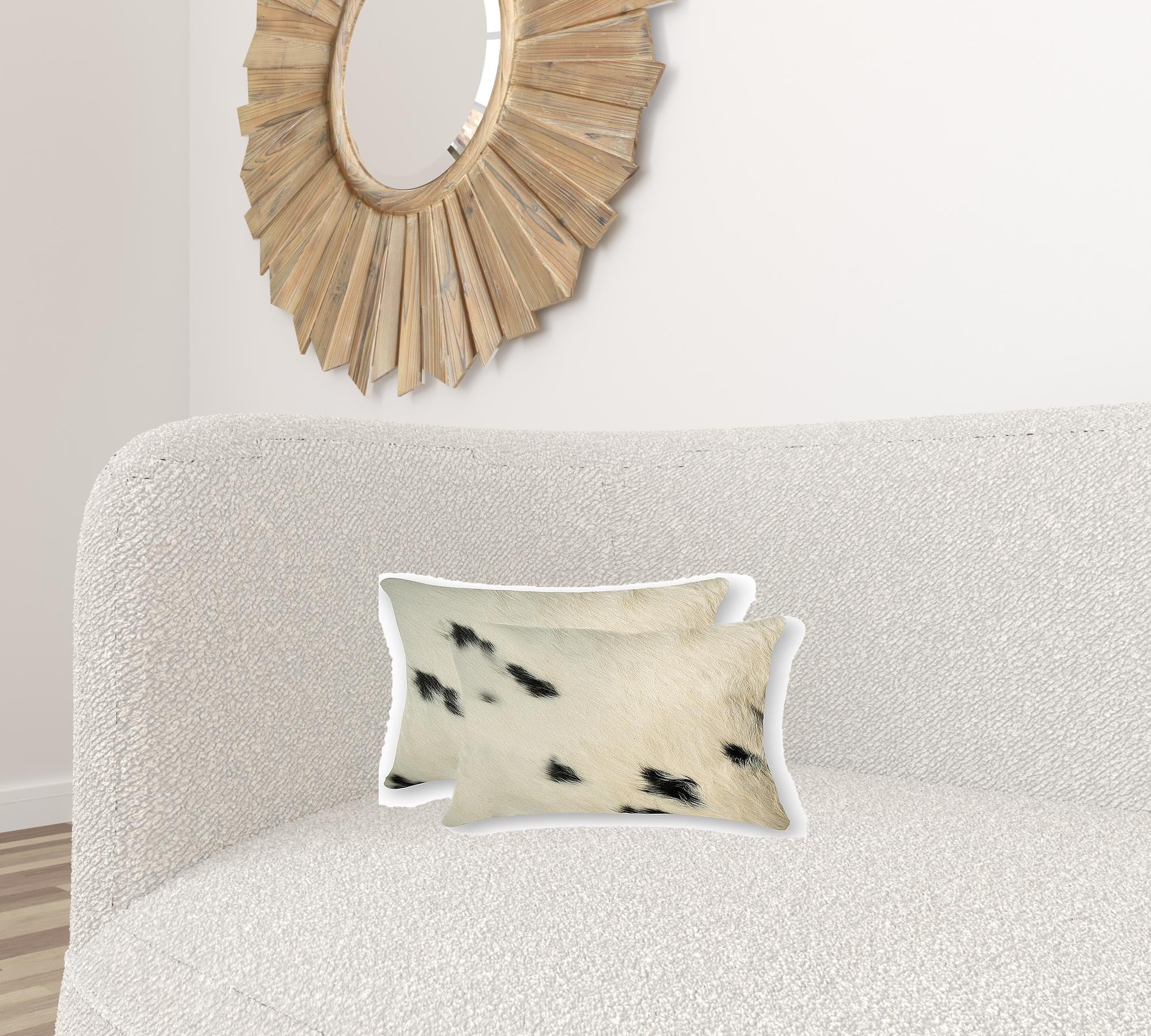 12" X 20" X 5" White And Black Cowhide  Pillow 2 Pack