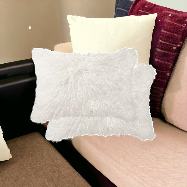 Off White Faux Fur Solid Color Throw Pillow