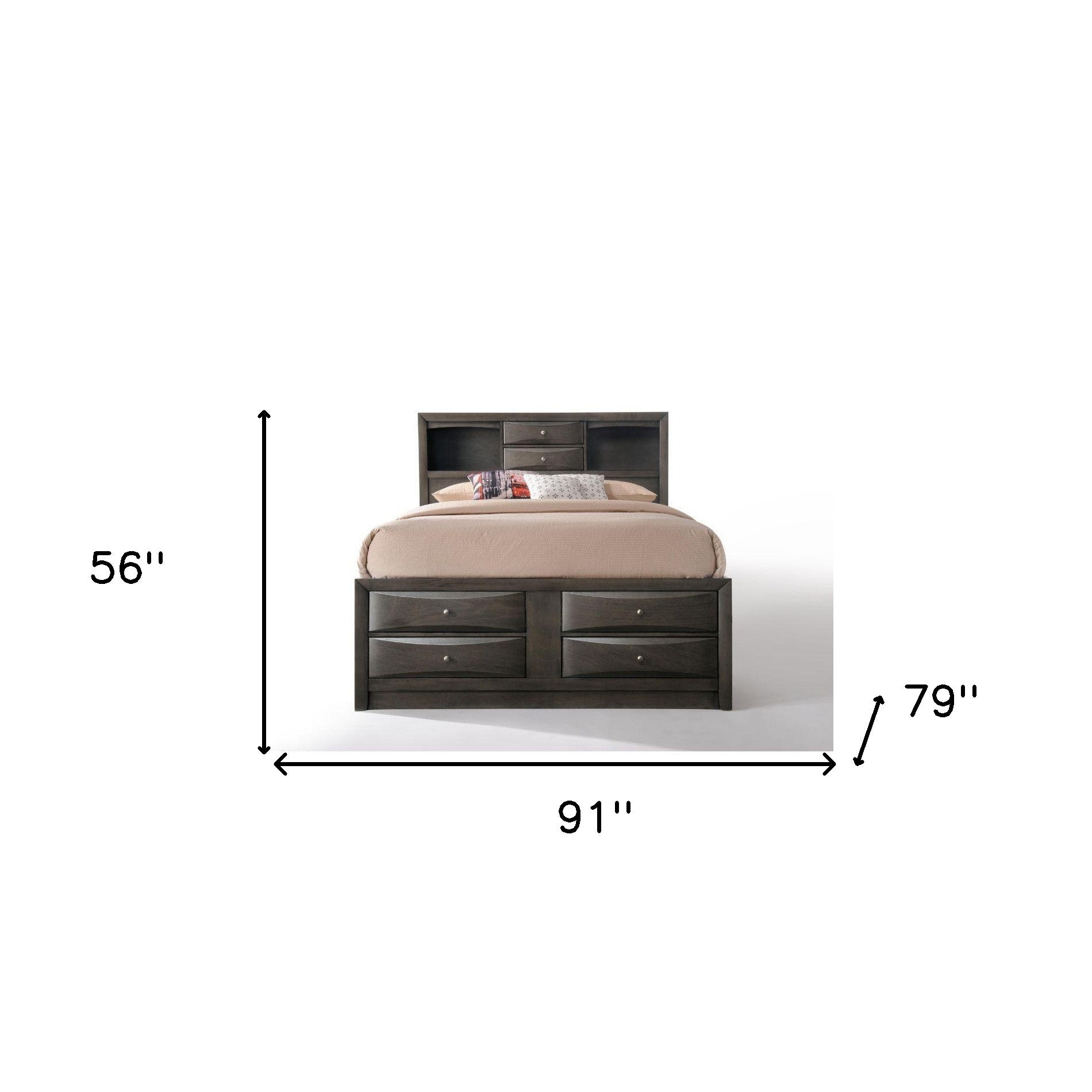 91" X 79" X 56" Eastern King Gray Oak Storage Bed