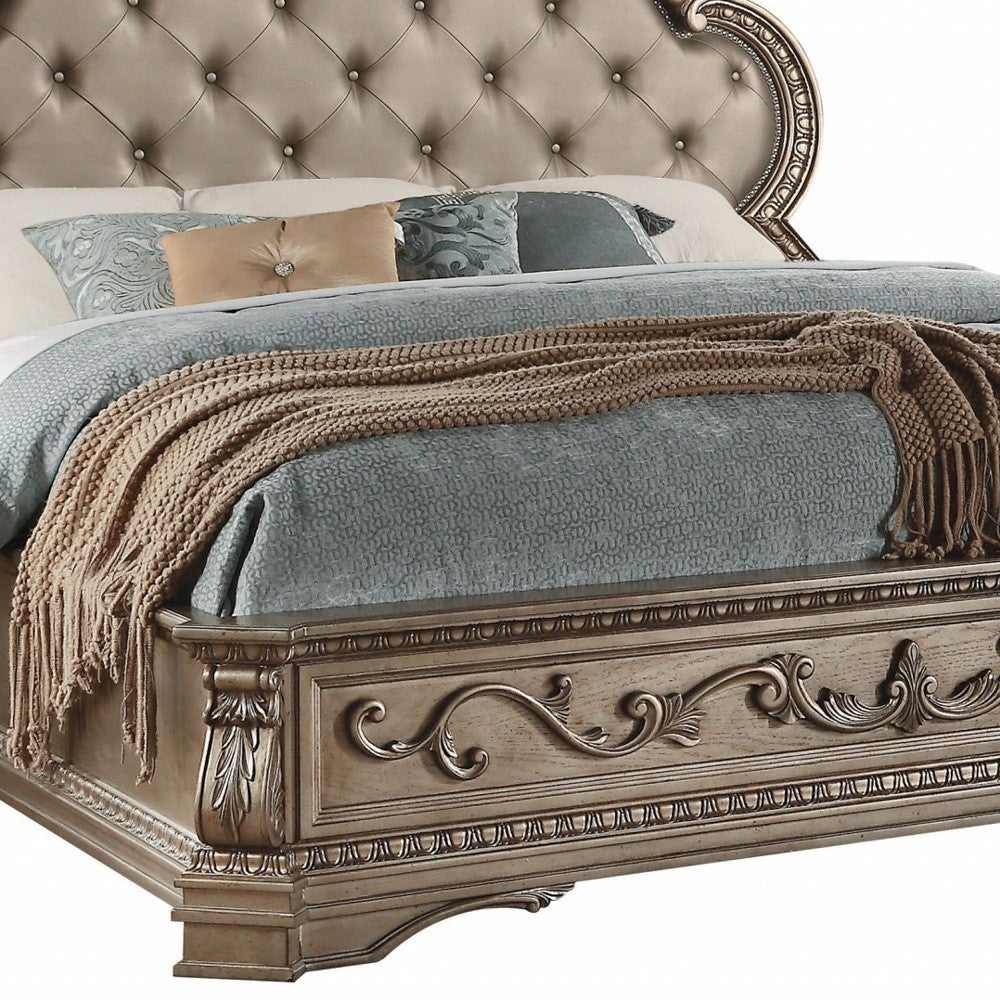 90" X 68" X 72" Queen Antique Champagne Pu Bed