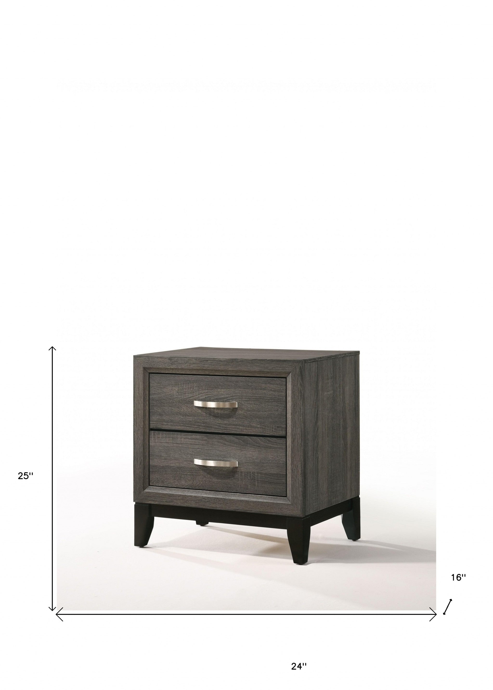 25" Gray Two Drawers Nightstand