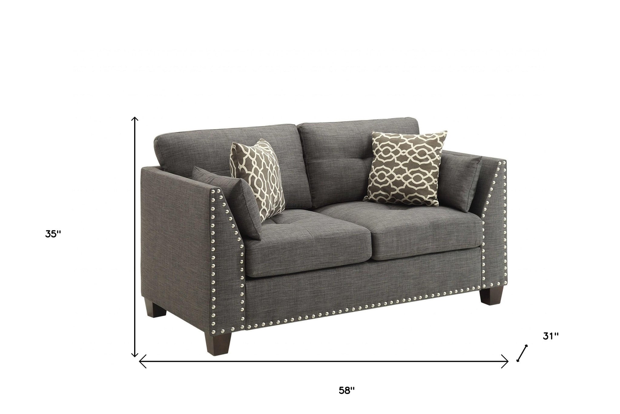 58" X 31" X 35" Light Charcoal Linen Loveseat