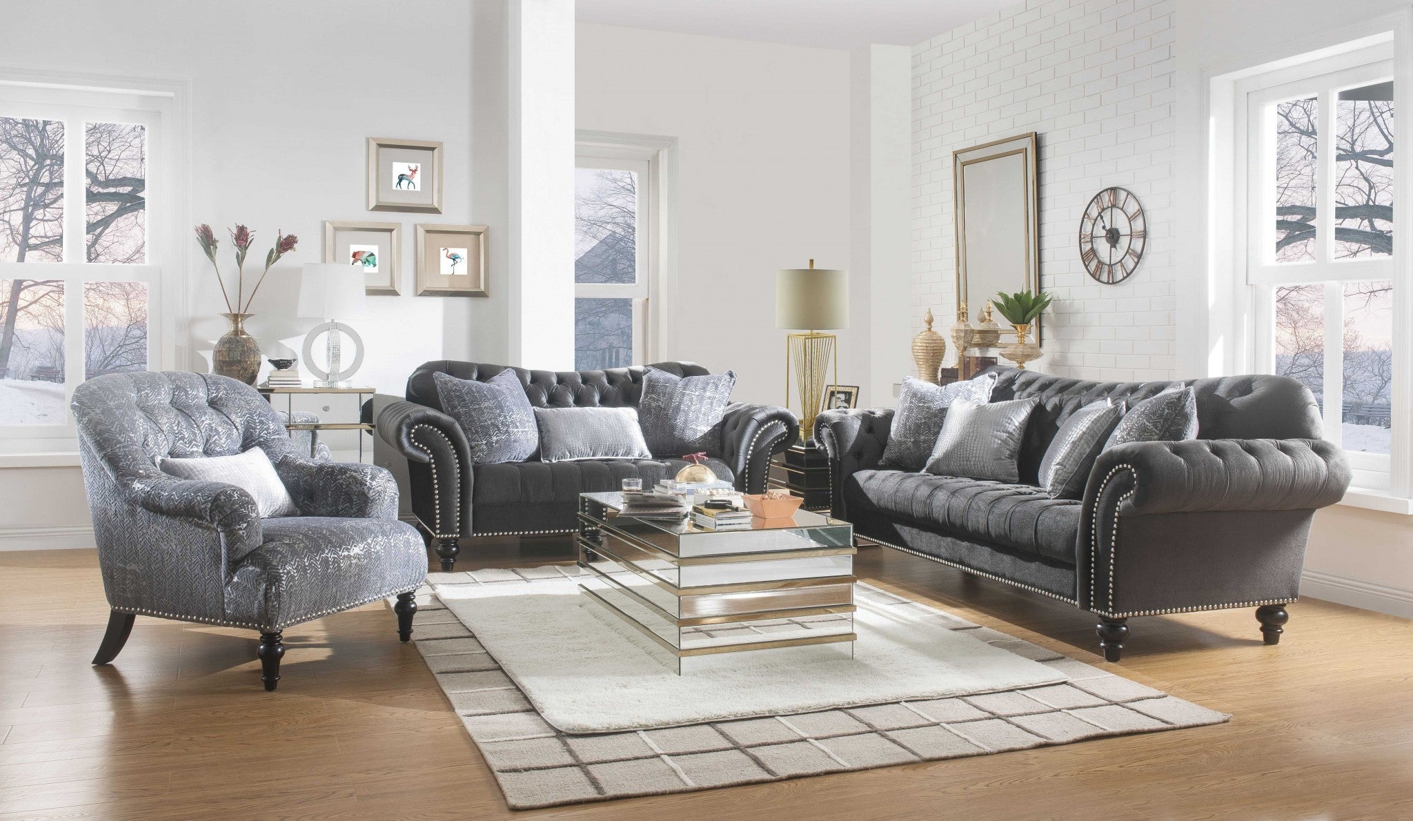 79" X 37" X 37" Dark Gray Velvet Loveseat W3 Pillows