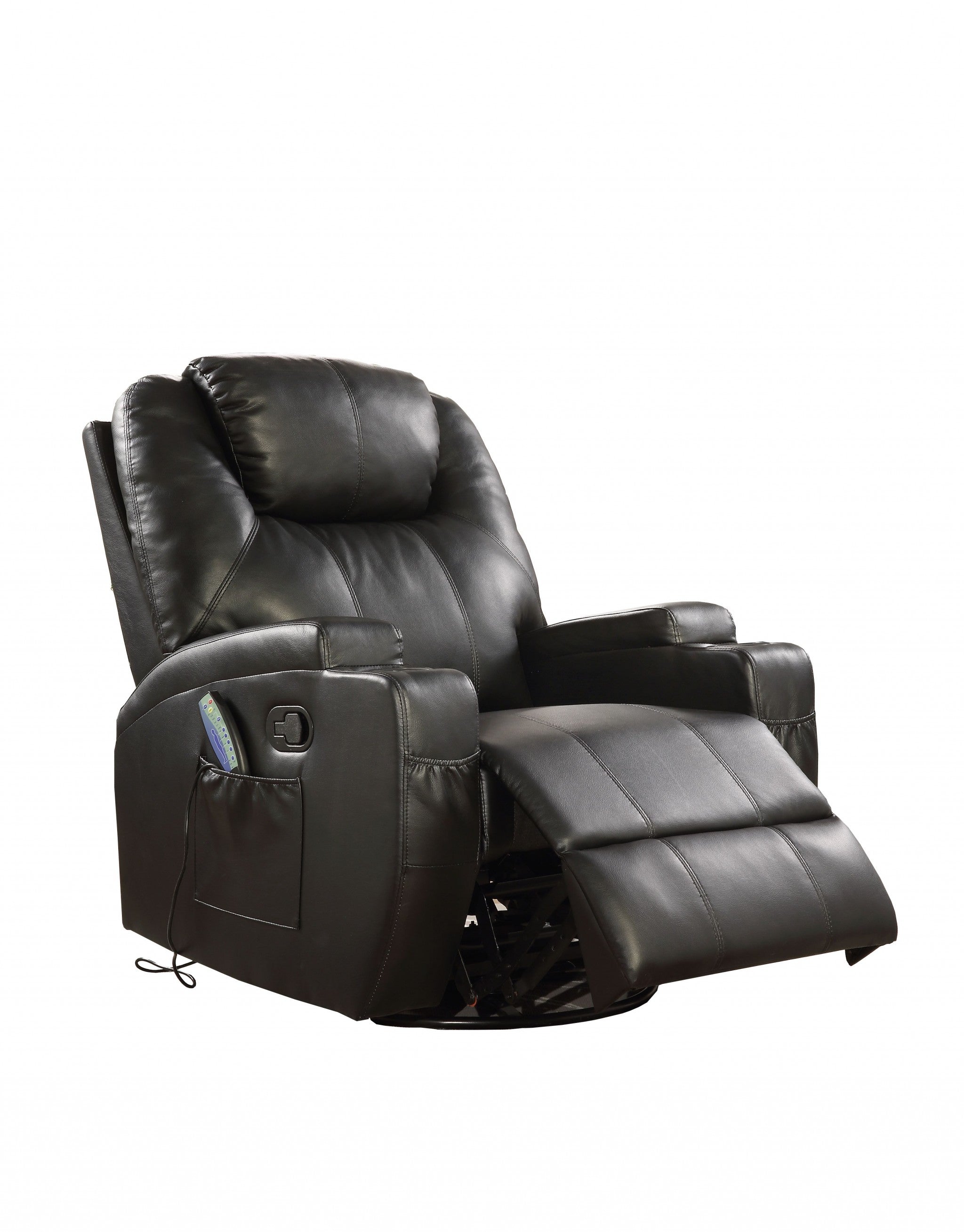 34" X 37" X 41" Black Bonded Leather Match Swivel Rocker Recliner With Massage