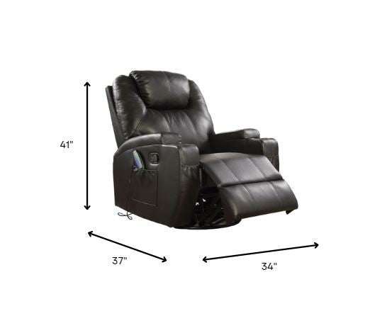 34" X 37" X 41" Black Bonded Leather Match Swivel Rocker Recliner With Massage