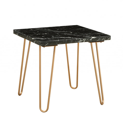 Black Marble And Gold Geometric End Table