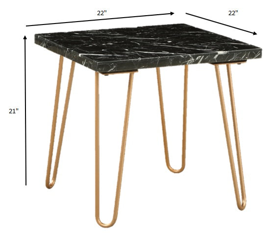 Black Marble And Gold Geometric End Table