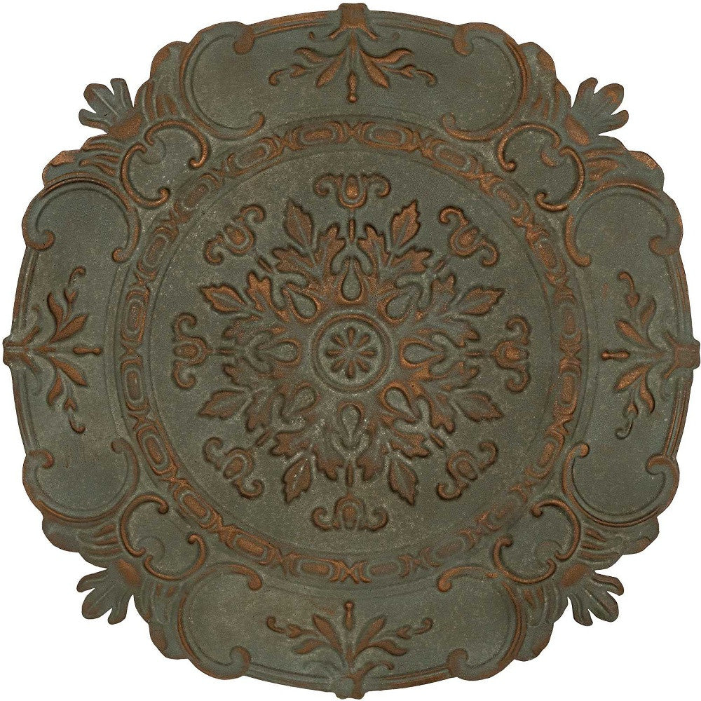 Distressed Blue European Medallion Metal Wall Decor