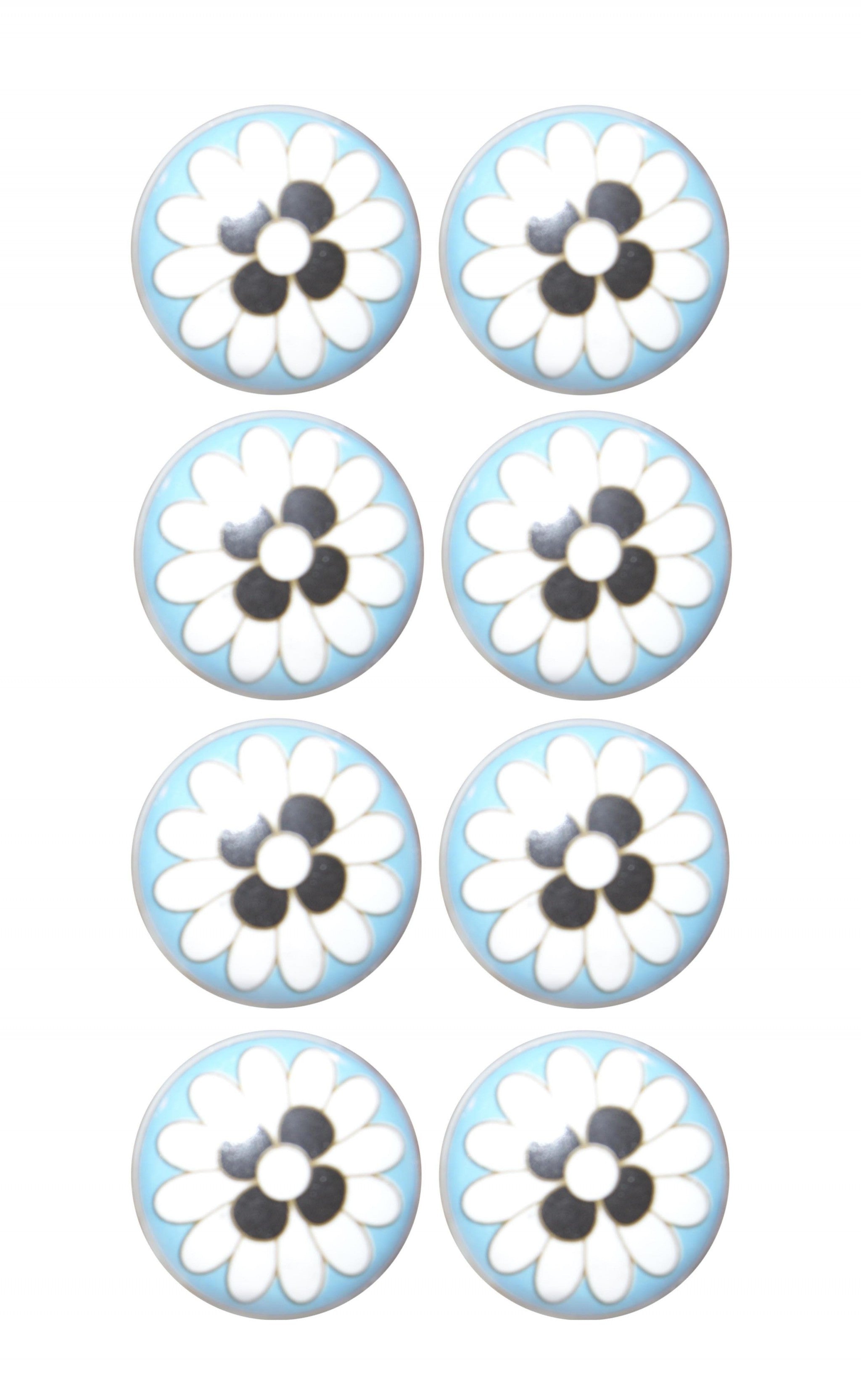 Charming Light Blue And Black Set Of 8 Knobs