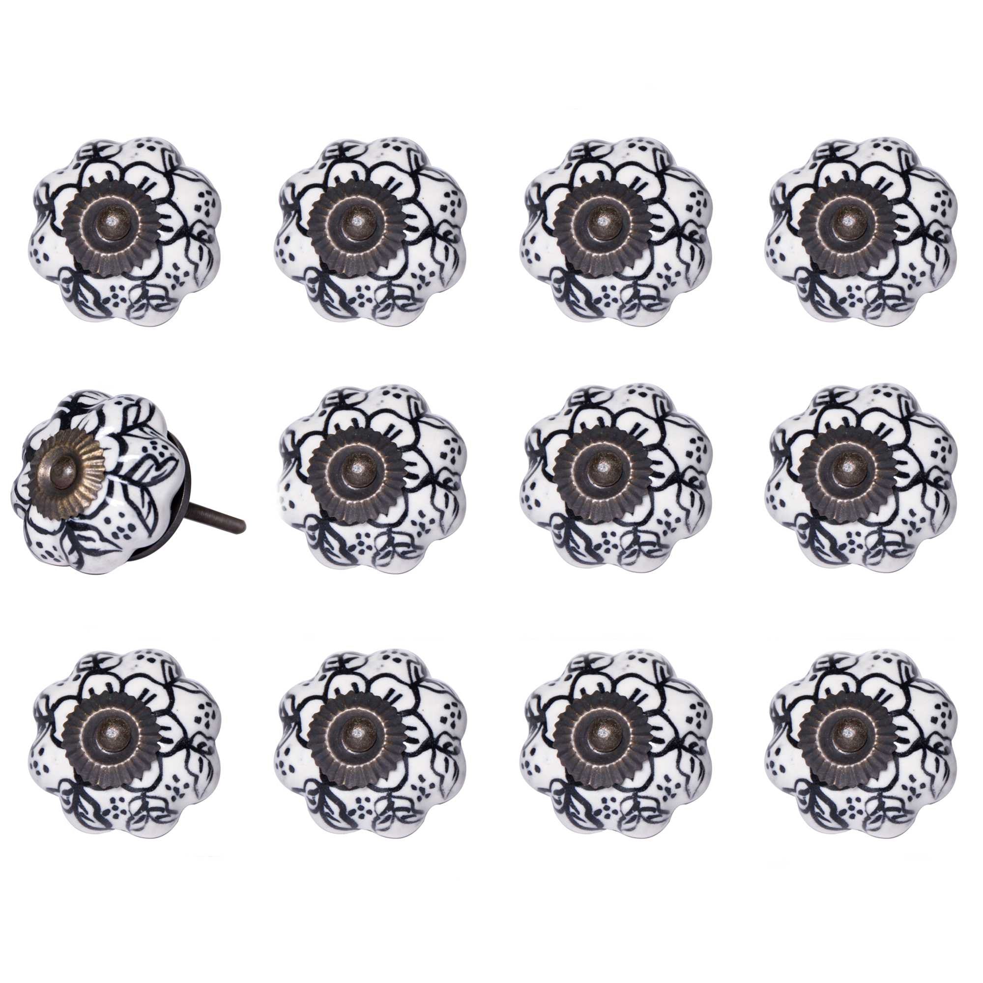 1.5" X 1.5" X 1.5" White Black And Gold  Knobs 12 Pack