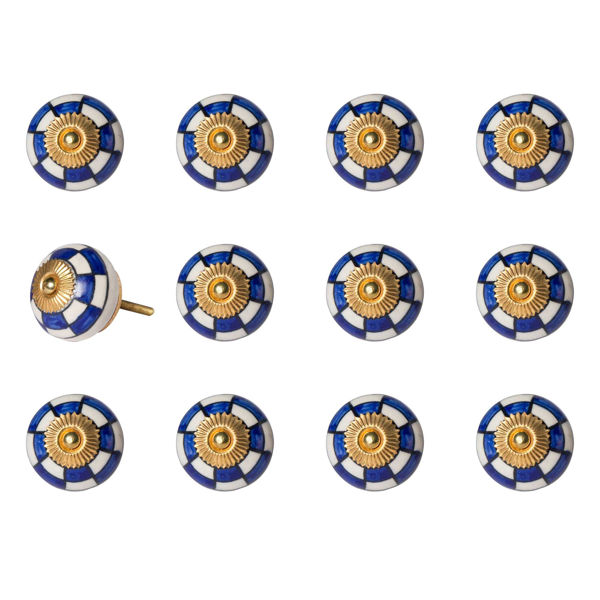 1.5" X 1.5" X 1.5" White Blue And Gold  Knobs 12 Pack