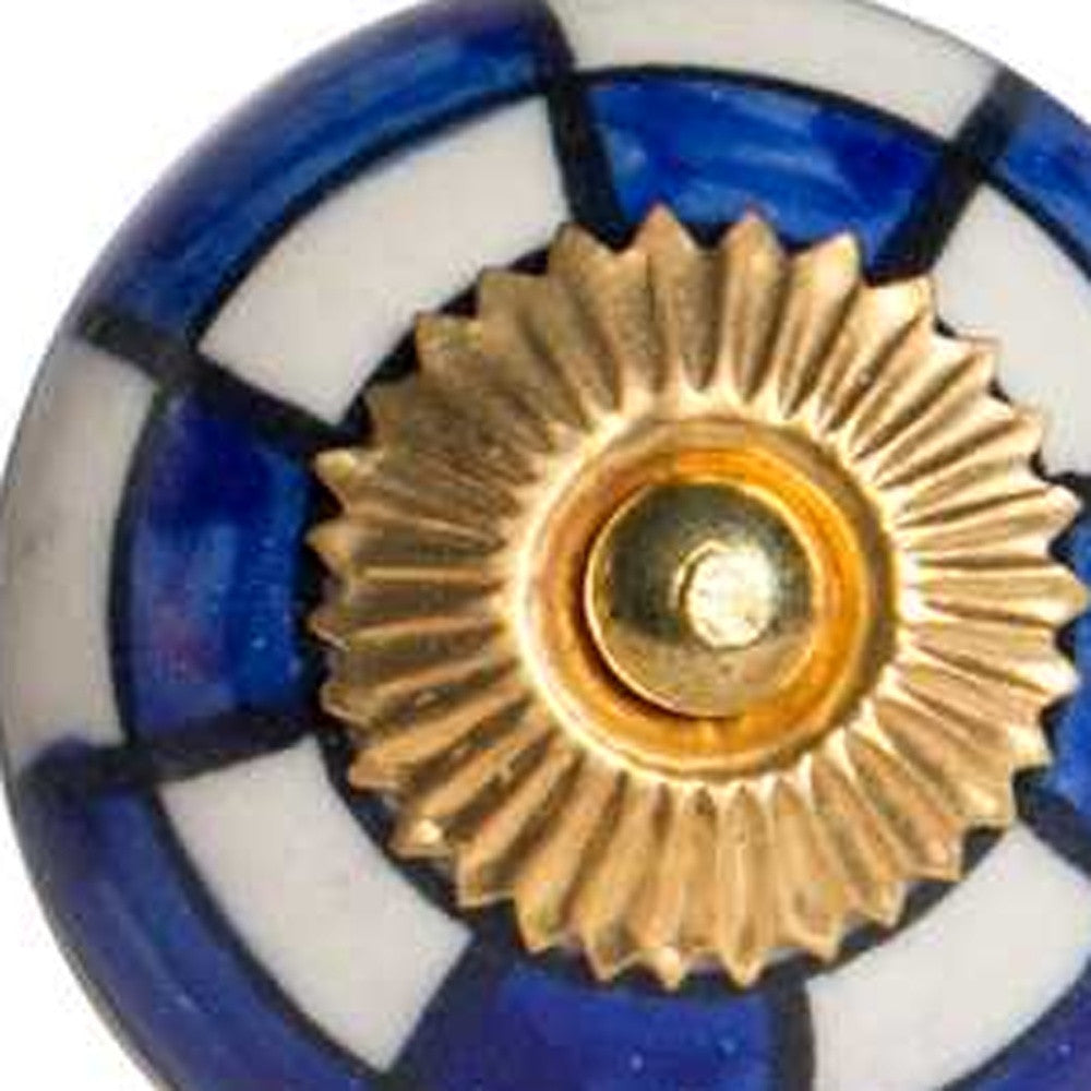 1.5" X 1.5" X 1.5" White Blue And Gold  Knobs 12 Pack