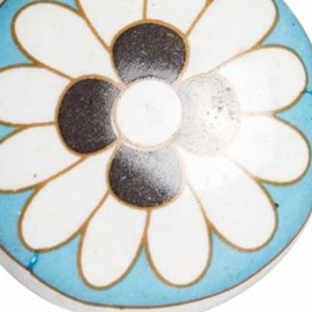 Floral White And Sky Blue Set Of 12 Knobs