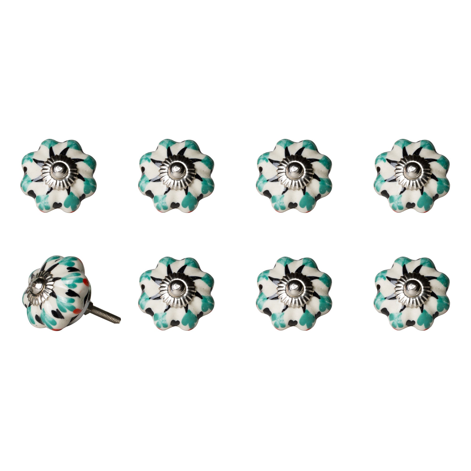 1.5" X 1.5" X 1.5" Hues Of White Green And Black  Knobs 8 Pack