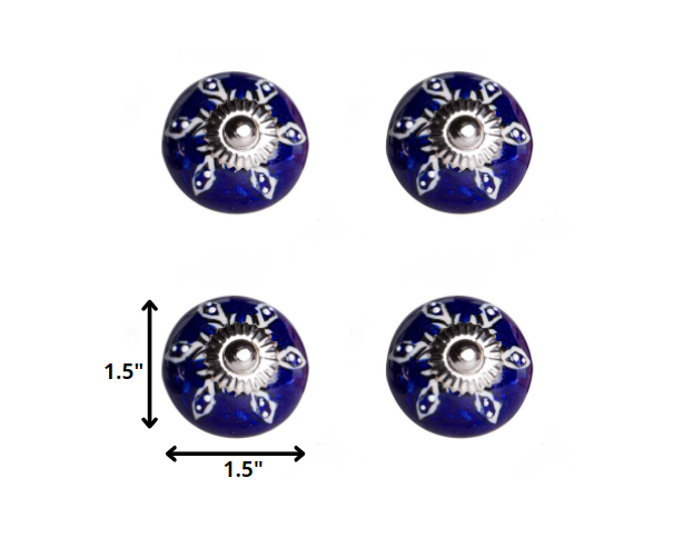 1.5" X 1.5" X 1.5" Navy White And Silver  Knobs 12 Pack