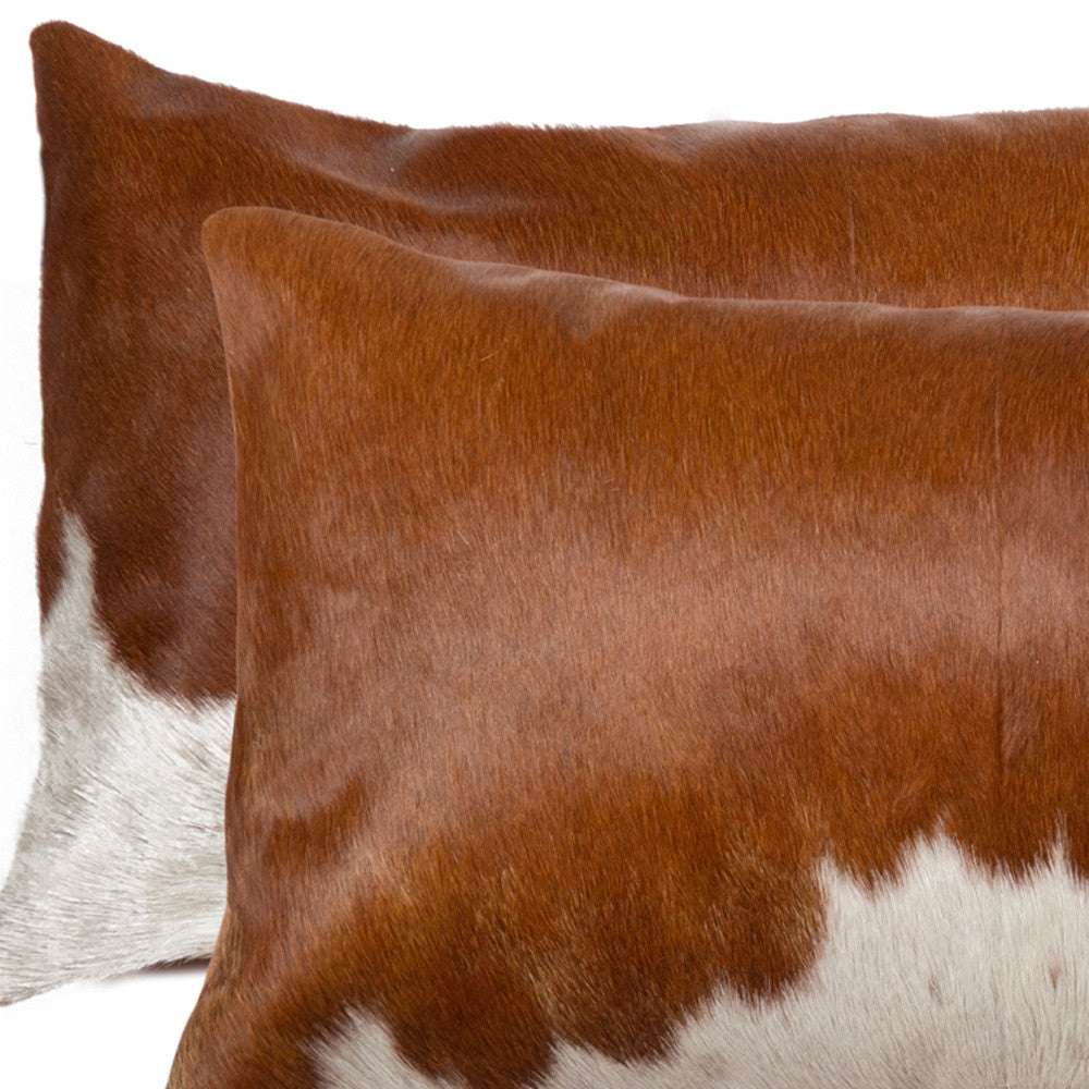 12" X 20" X 5" Brown And White Cowhide  Pillow 2 Pack