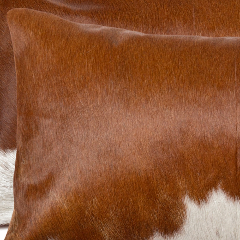 12" X 20" X 5" Brown And White Cowhide  Pillow 2 Pack