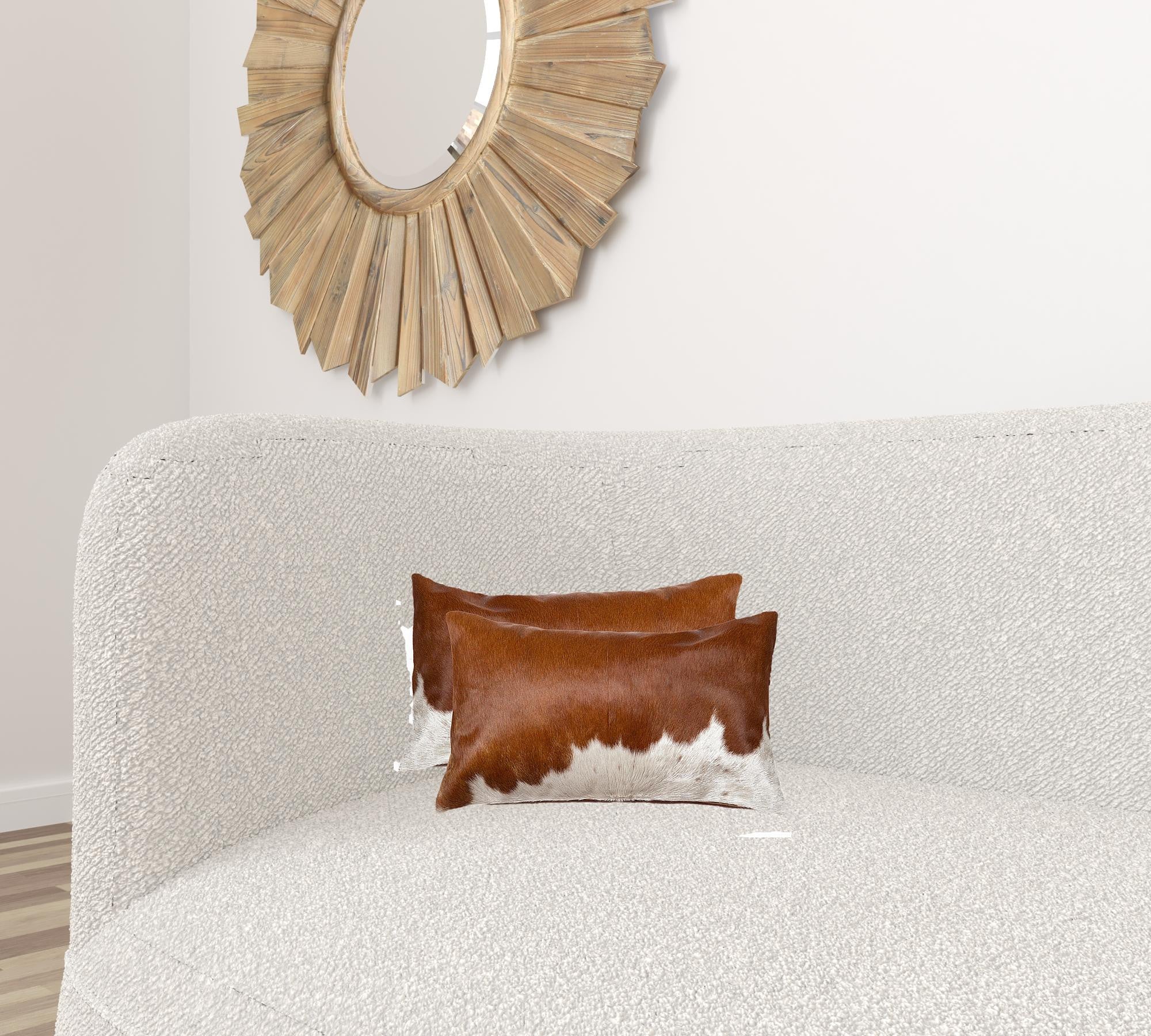 12" X 20" X 5" Brown And White Cowhide  Pillow 2 Pack