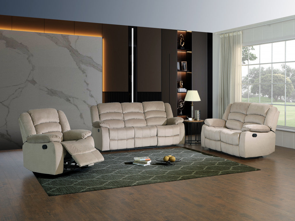 120" Contemporary Beige Fabric Sofa Set