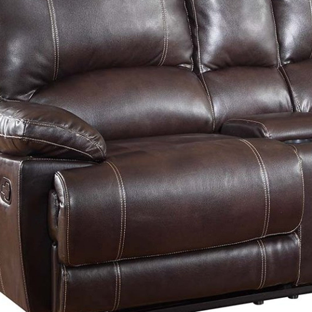 41" Stylish Brown Leather Console Loveseat