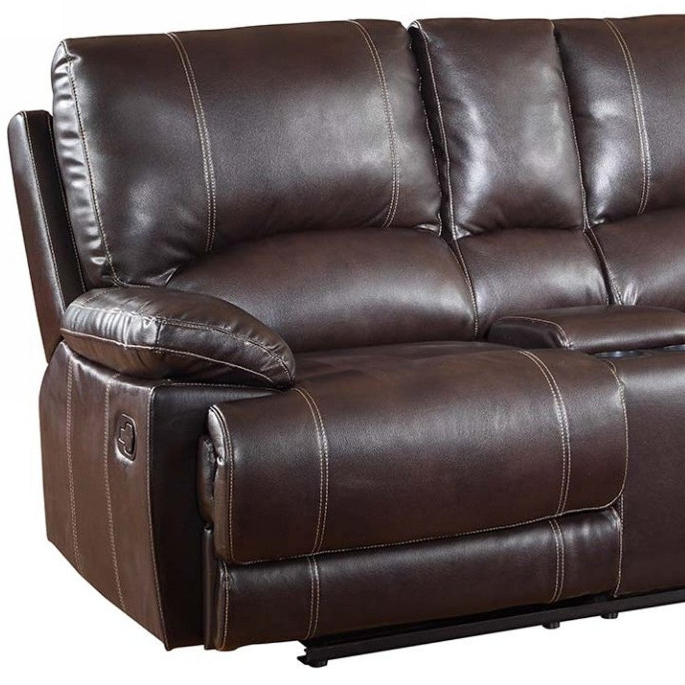 41" Stylish Brown Leather Console Loveseat