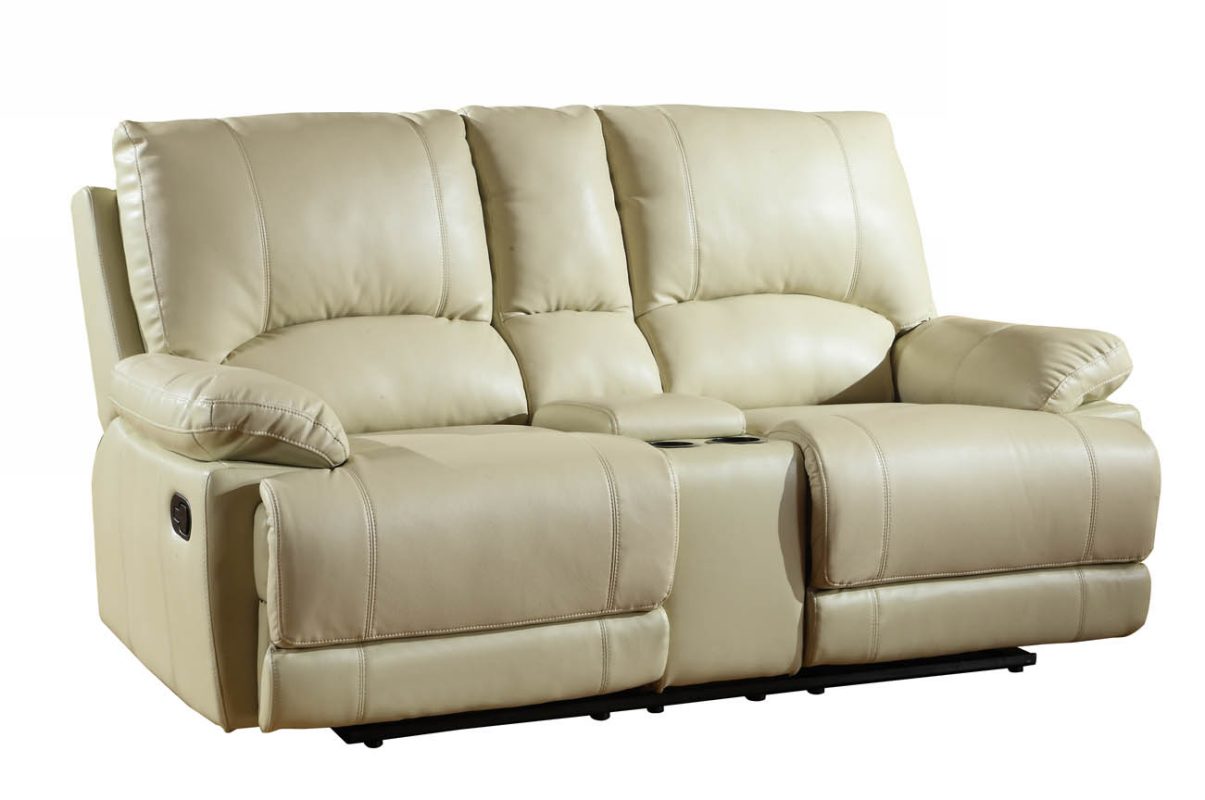 41" Stylish Beige Leather Console Loveseat