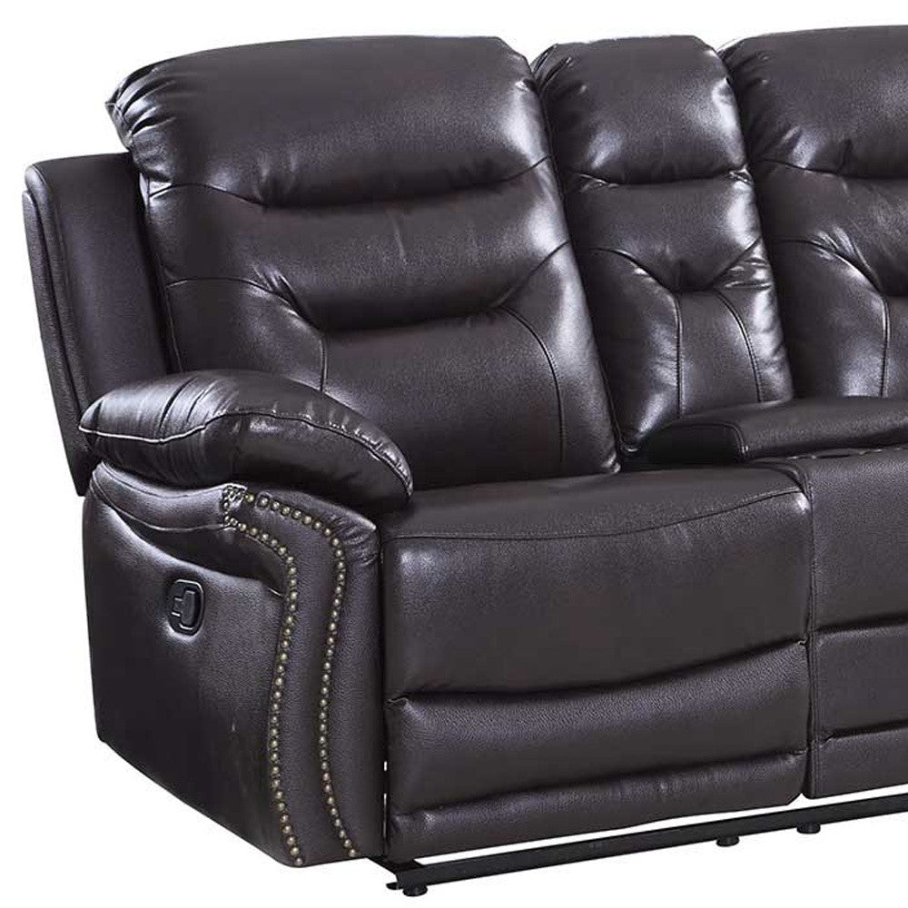 44" Comfortable Brown Leather Console Loveseat