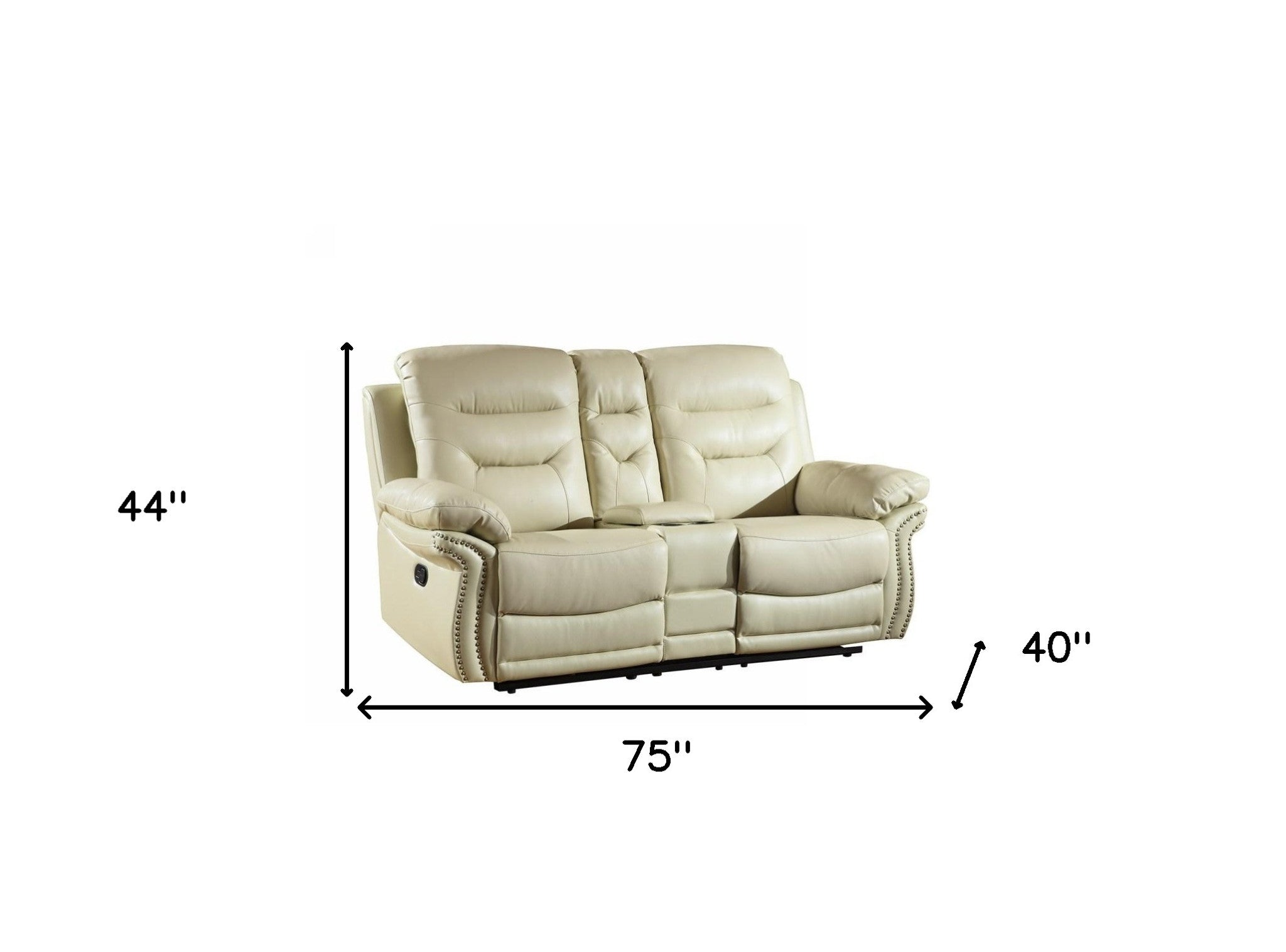 44" Comfortable Beige Leather Console Loveseat