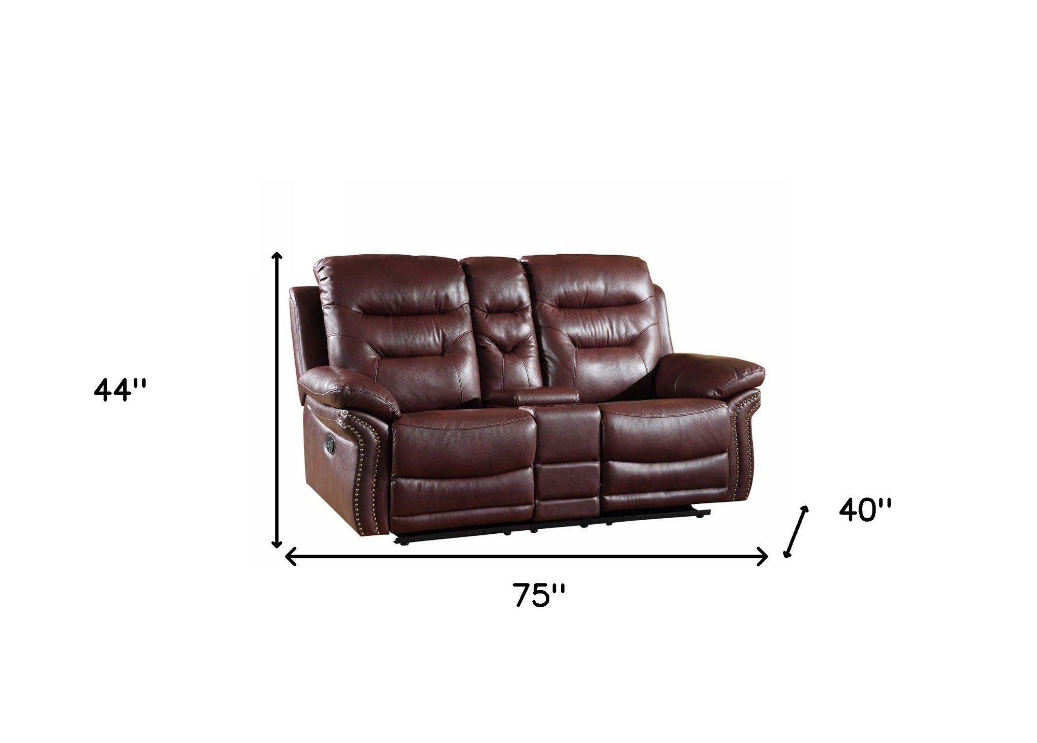 44" Comfortable Burgundy Leather Console Loveseat