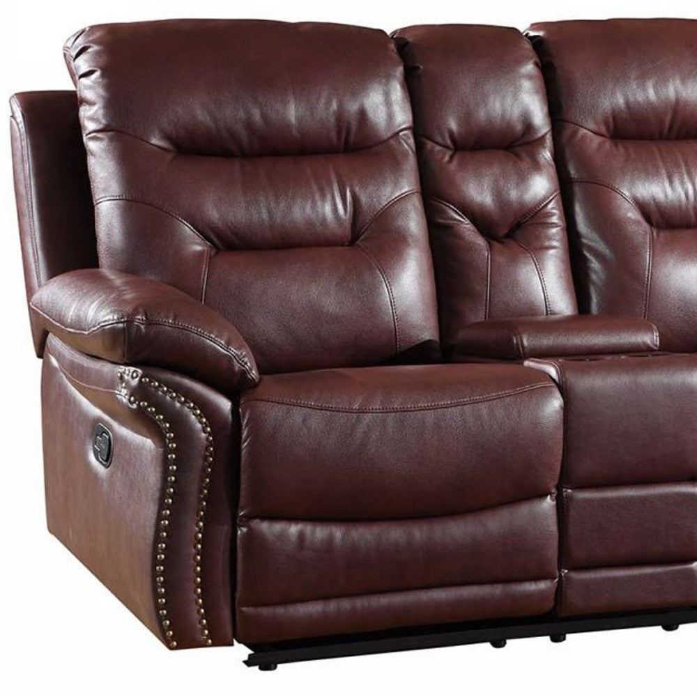 44" Comfortable Burgundy Leather Console Loveseat