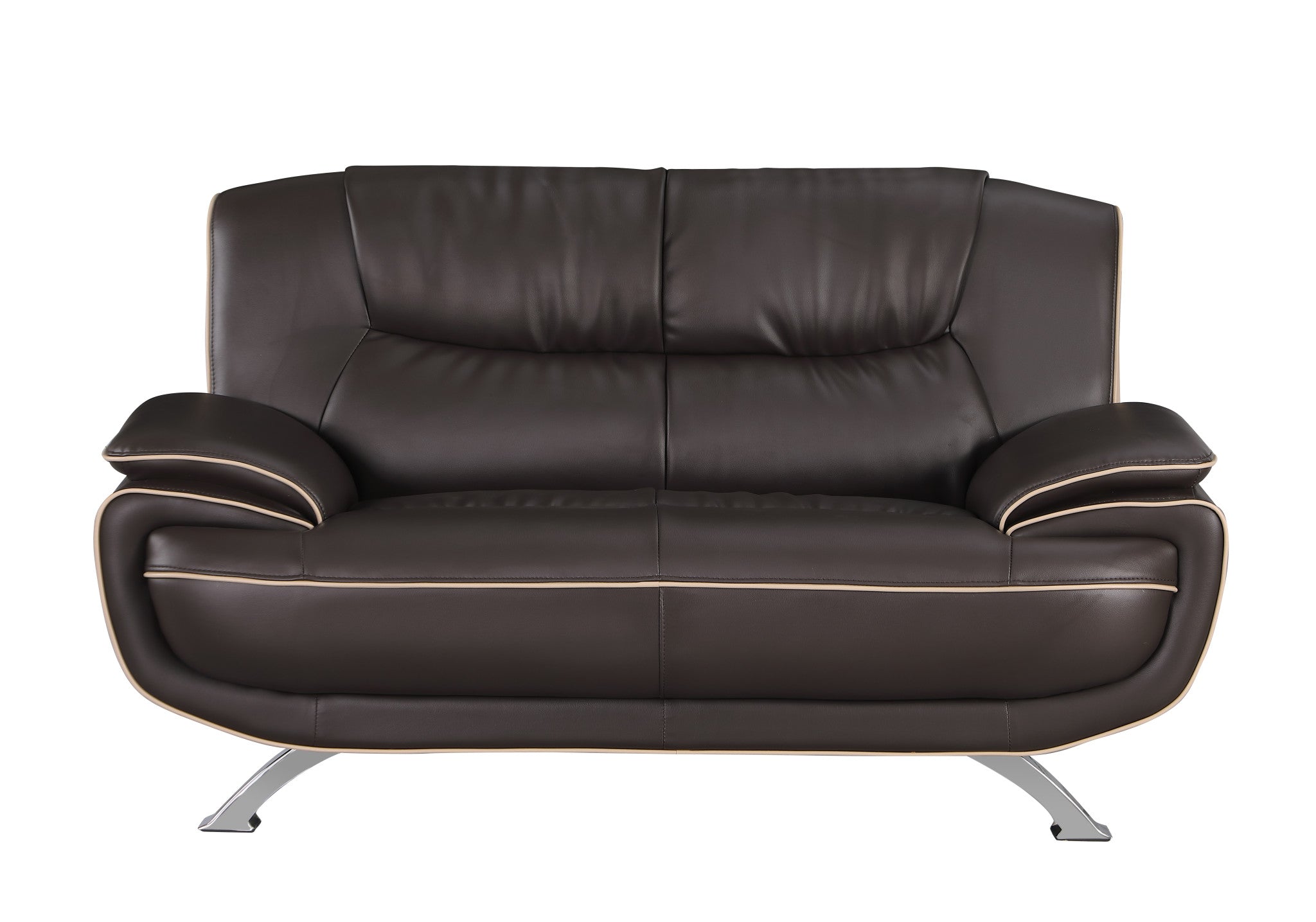 40" Sleek Brown Leather Loveseat