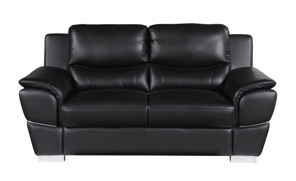 112" Chic Black Leather Sofa Set