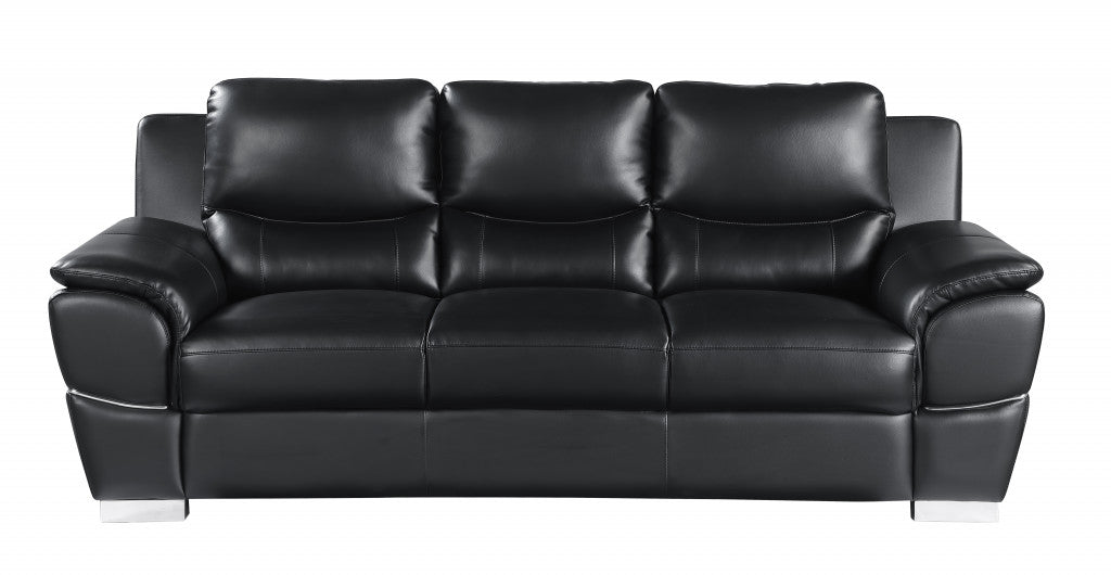 112" Chic Black Leather Sofa Set