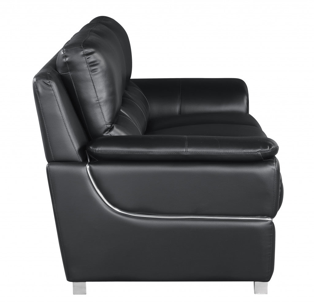 37" Chic Black Leather Loveseat