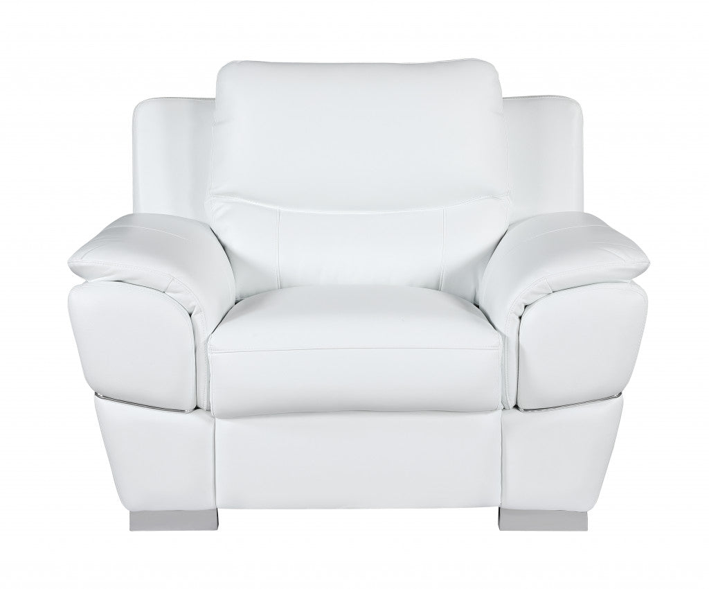 48" White and Silver Leather Match Arm Chair