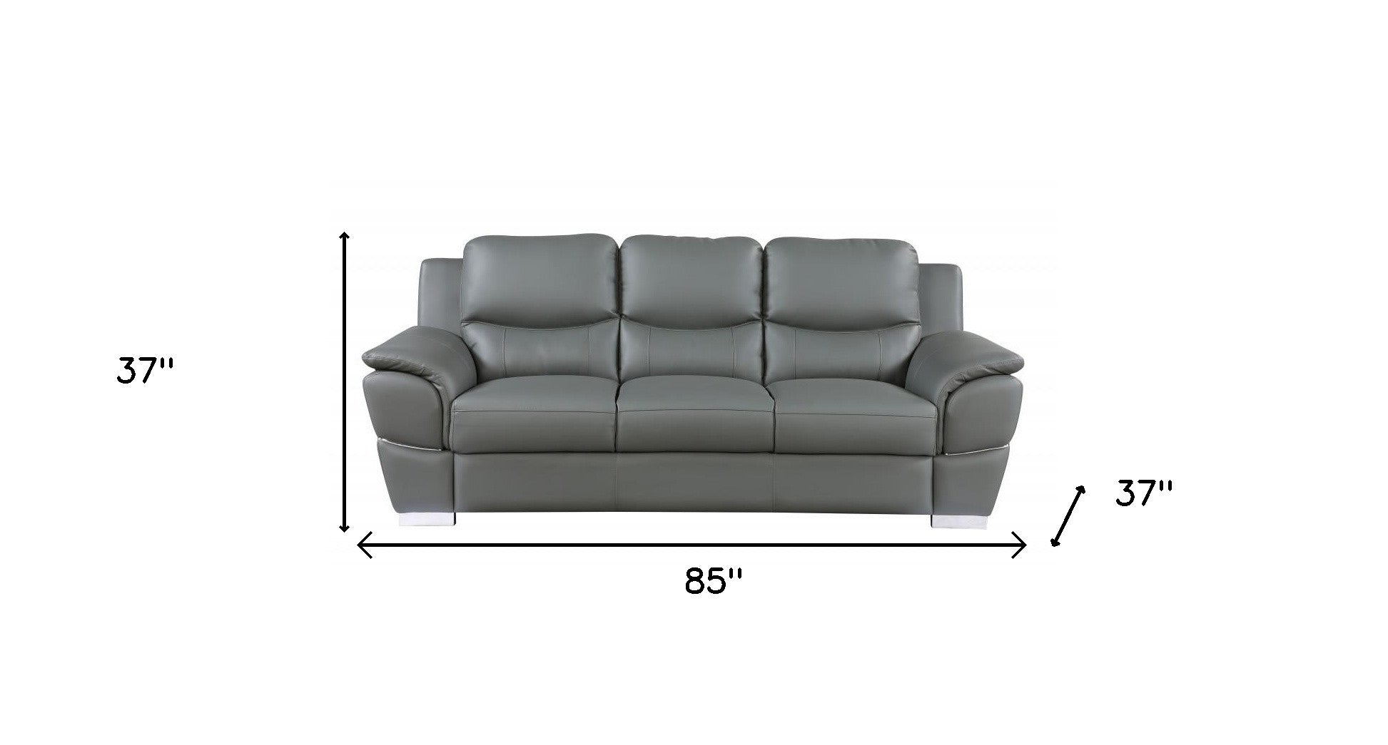 37" Chic Grey Leather Sofa