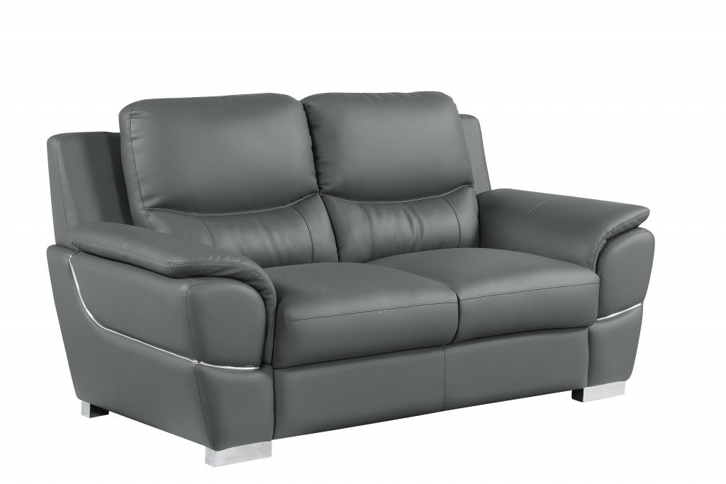 37" Chic Grey Leather Loveseat