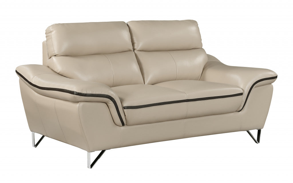 36" Contemporary Beige Leather Loveseat