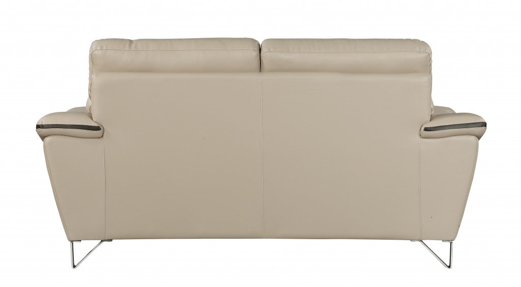 36" Contemporary Beige Leather Loveseat