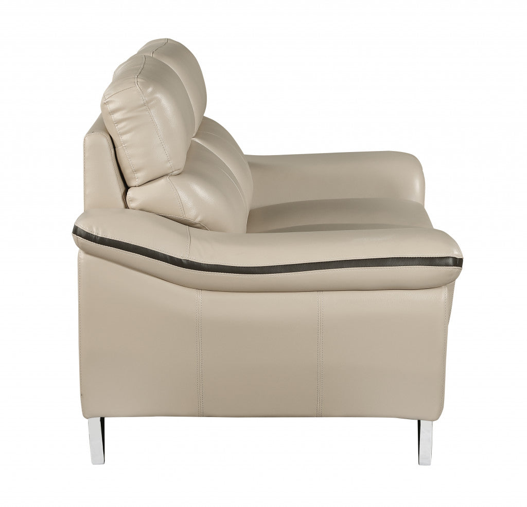 36" Contemporary Beige Leather Loveseat