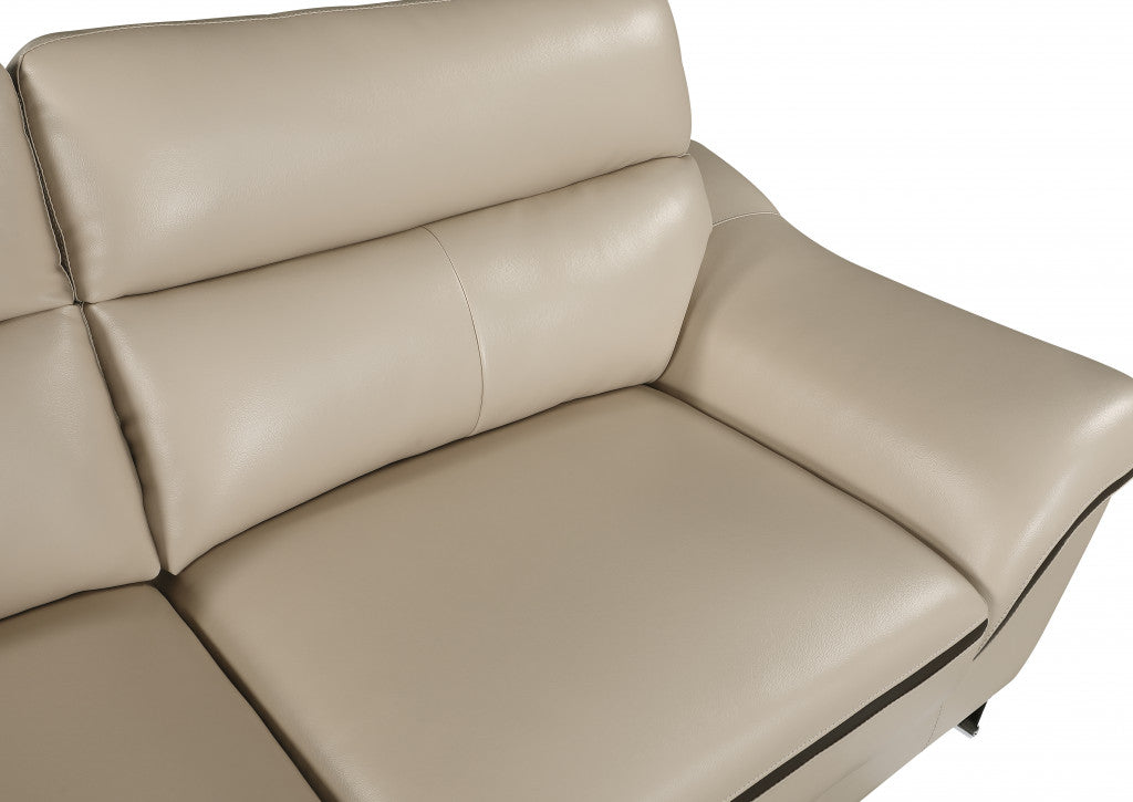 36" Contemporary Beige Leather Loveseat