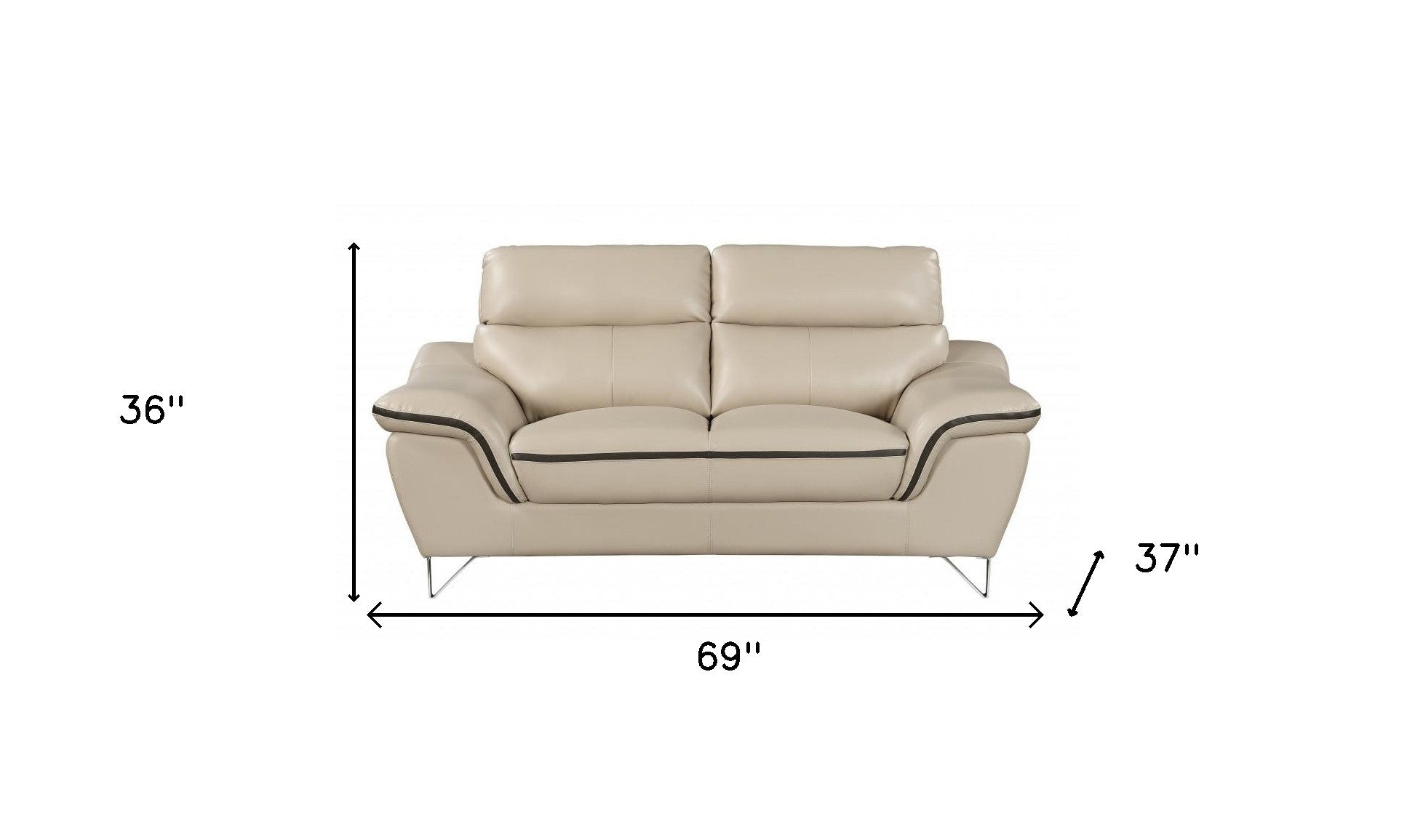 36" Contemporary Beige Leather Loveseat