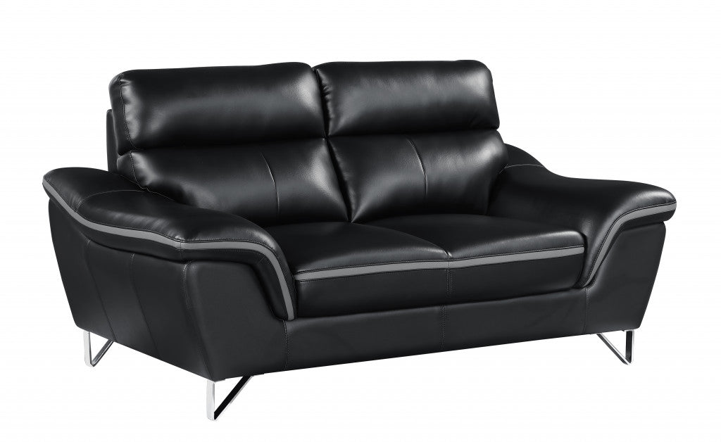 36" Contemporary Black Leather Loveseat