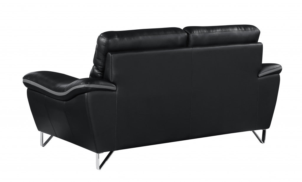 36" Contemporary Black Leather Loveseat