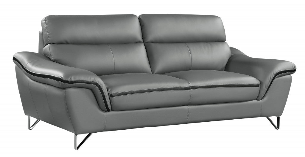 36" Contemporary Grey Leather Loveseat