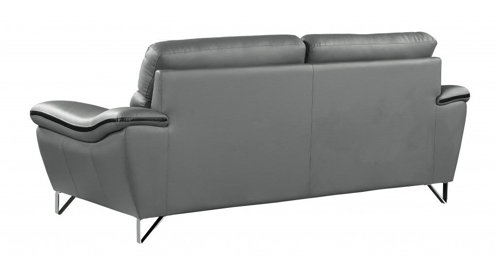 36" Contemporary Grey Leather Loveseat