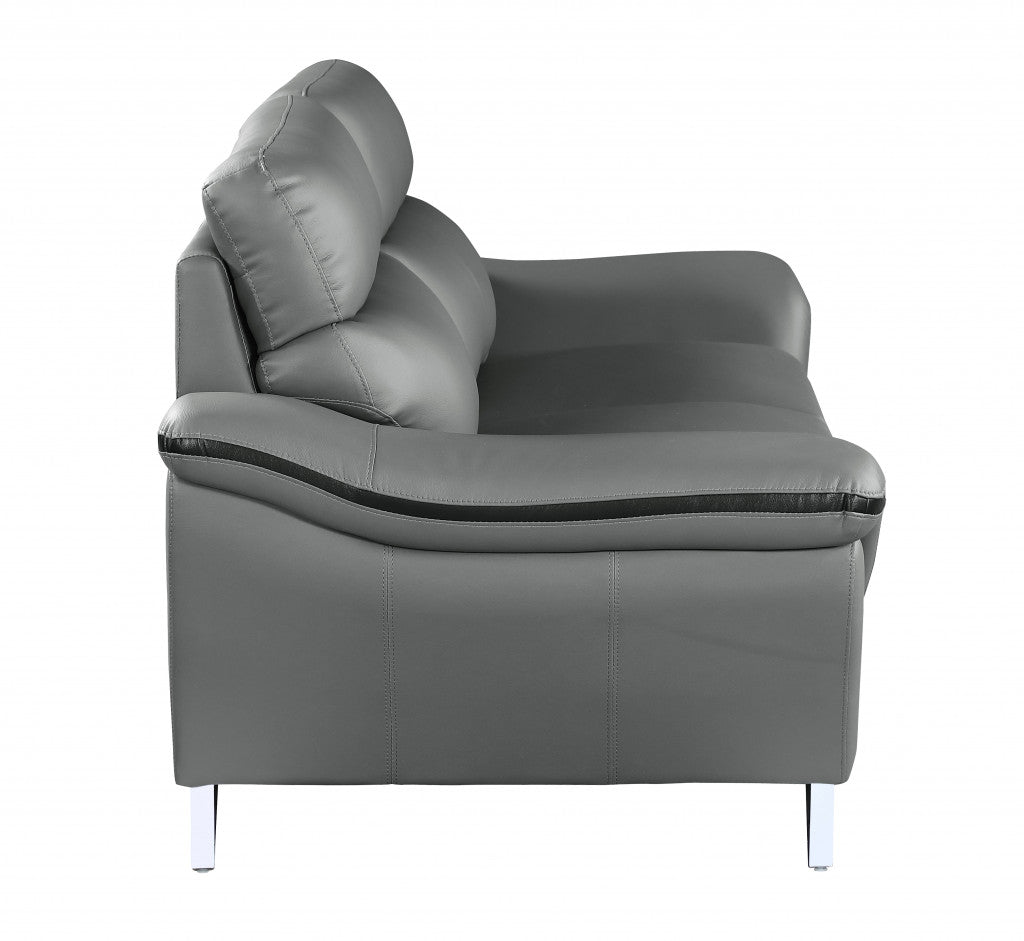 36" Contemporary Grey Leather Loveseat