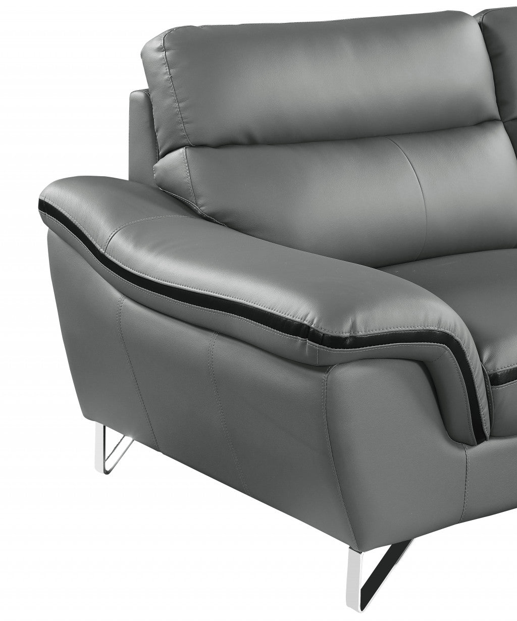 36" Contemporary Grey Leather Loveseat