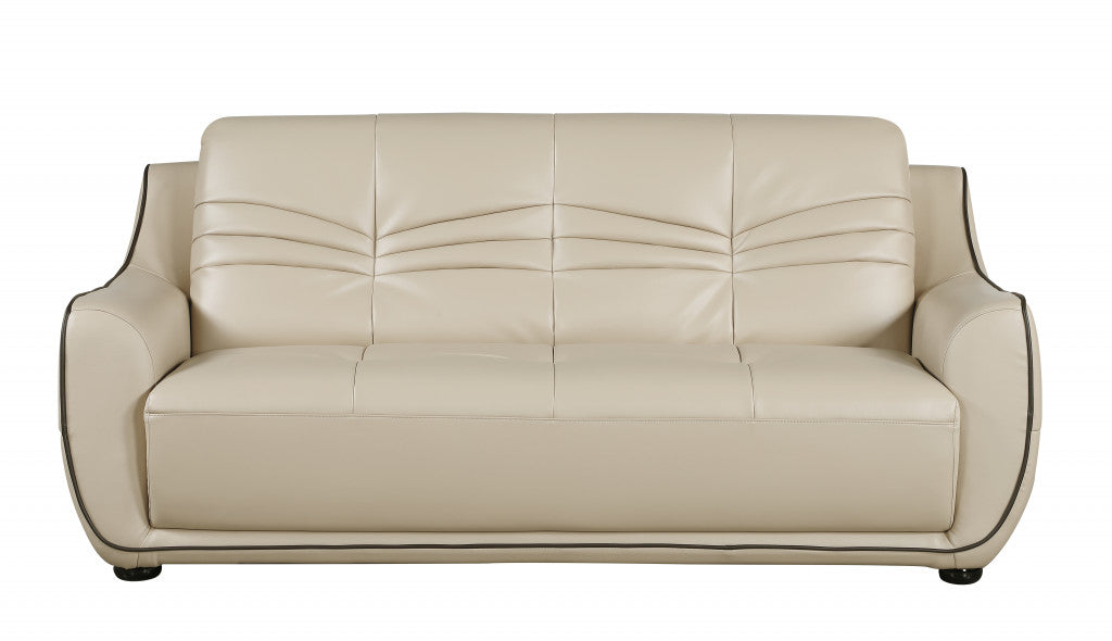 86" Beige Leather Match and Black Sofa